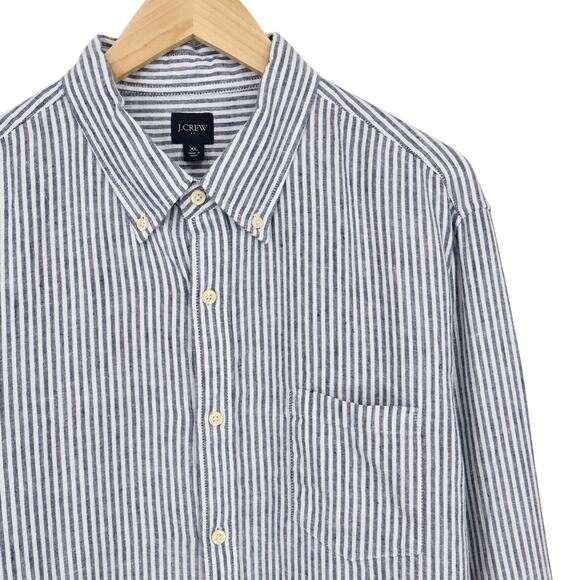 J.Crew Factory Men's Classic Linen Blend Long Sleeve Stripe Shirt Blue Size XL - Picture 6 of 11